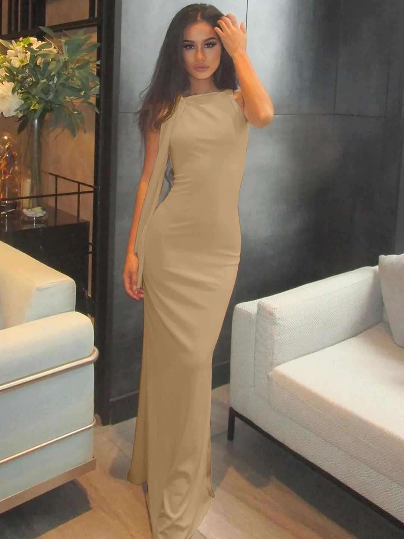 Hugcitar Fashion Solid O Neck Sleeveless Patchwork Sexy Bodycon Maxi Prom Dress Summer Women Clothes Party Festival Club Y2K