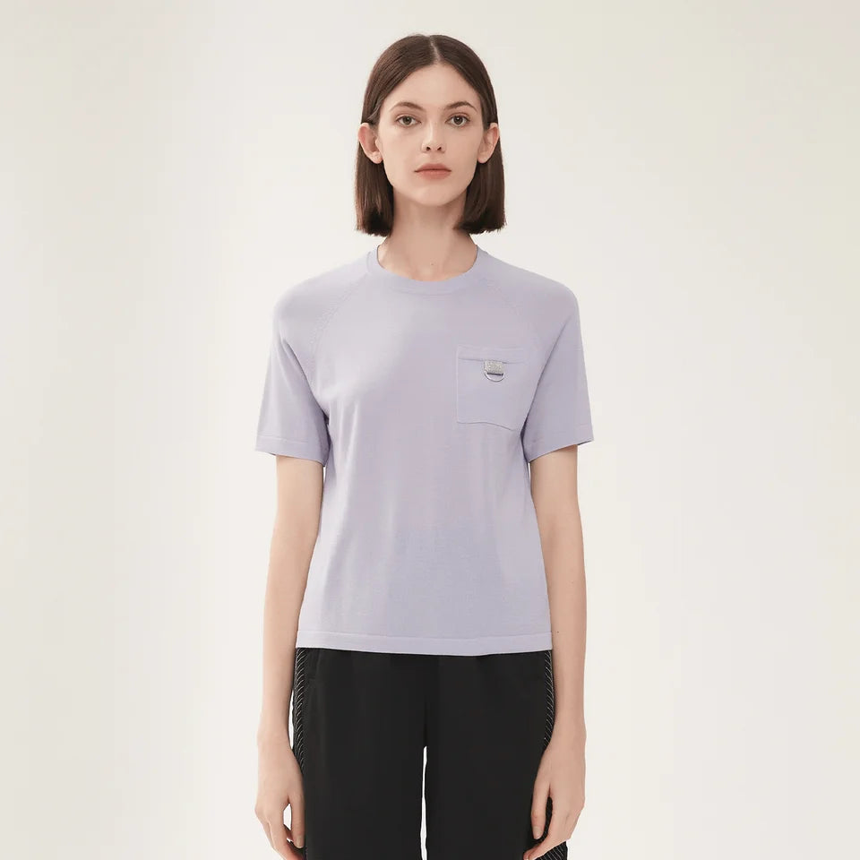 Bc-120 Summer vintage Women's Clothing Knitted Tee Shirt for Women Ladies Silk & Wool Clothes